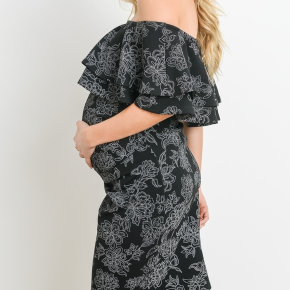 Off-Shoulder Ruffle Maternity Dress - Picture 2 of 5